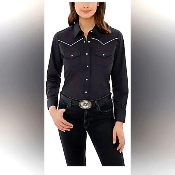 CUMBERLAND outfitters womens western style black longsleeve top size medium. - Picture 1 of 4